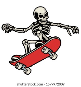 vector of skull skateboarding do the ollie trick