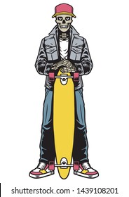 vector of skull skater in style posing hold the longboard