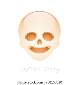 Vector skull smiley. Tan emoticon of cranium. Emoji of a funny skeleton head isolated on a white background. Facial chat icon for Halloween events and Mexican holiday Día de muertos (Day of the Dead).