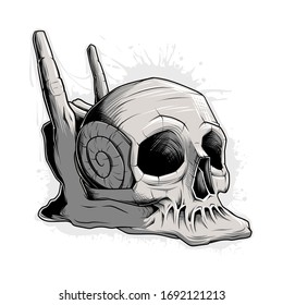 Vector skull. Snail skull illustration. Heavy metal skull.