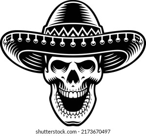 Vector skull in sombrero hat
