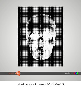 Vector Skull square, mosaic, pixels figure on white. Symbol, head, concept