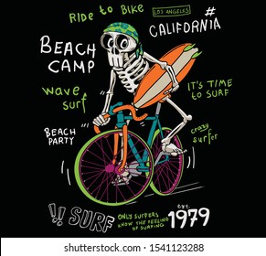 vector skull surf rider illustration. zombie surfer cartton print