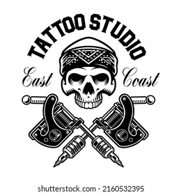 vector skull with tattoo machines in bandana, this illustration can be used as a t-shirt print