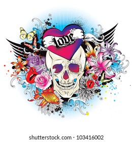 Vector skull tattoo style graphic