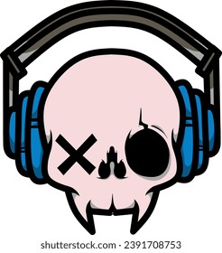 vector skull using headphones with attractive colors suitable for stickers