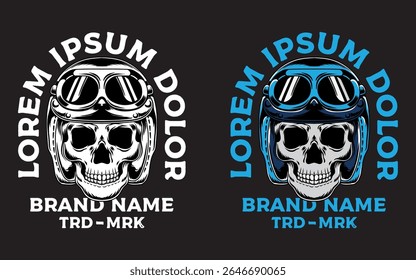 Vector skull with vintage helmet motorcycle 