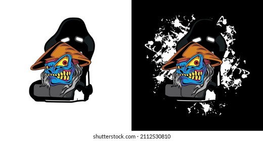 vector skull warrior head on a colored chair

