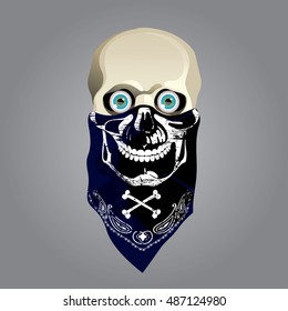 Vector skull wearing a black do-rag with a picture on it of a skull