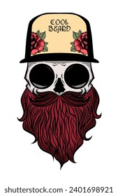 vector skull wearing a hat with a red beard, design for t-shirt, logo, true, Hoodie and more