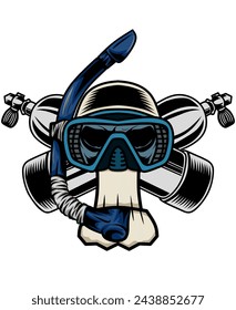 vector skull wearing scuba diving equipment, design for logos, t-shirts, hoodies and others