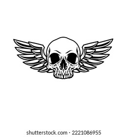 Vector skull with wings, cool skull line art