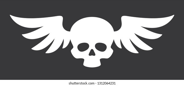 Vector skull with wings. Icon on black background