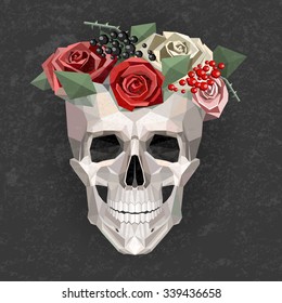 vector skull with wreath on gray background