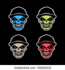 Vector skulls in baseball cap with a white contour for dark and light backgrounds