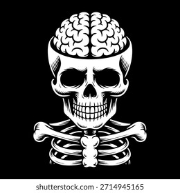 Vector de calaveras para estampar con huesos y plumas sobre fondo negro