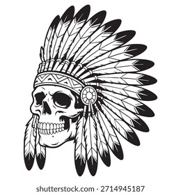 Vector de calaveras para estampar con huesos y plumas sobre fondo negro
