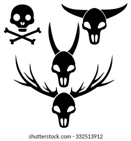 Vector skulls set. Animals, human.