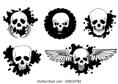 Vector skulls set on white background. Graphical illustration.set of Punk skulls