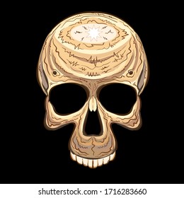 The Vector skulls  tattoo or T-shirt print design or outwear.  Skull Halloween design style background. This drawing would be nice to make on the black fabric or canvas.