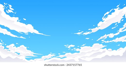 Vector of sky, anime style, green energy, eco system, net zero, blue space with clouds, illustration