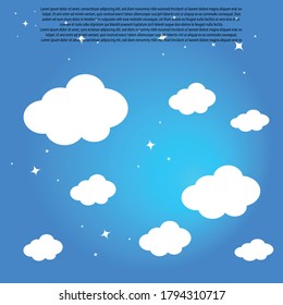 Vector sky background with stars and clouds

