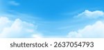 Vector of Sky Blue Horizon with Clear Summer Sky and White Clouds,Vector Nature Landscape Featuring Cloudy Beach Scenery,Perfect for Spring or Summer Banner and Sunset Background Design