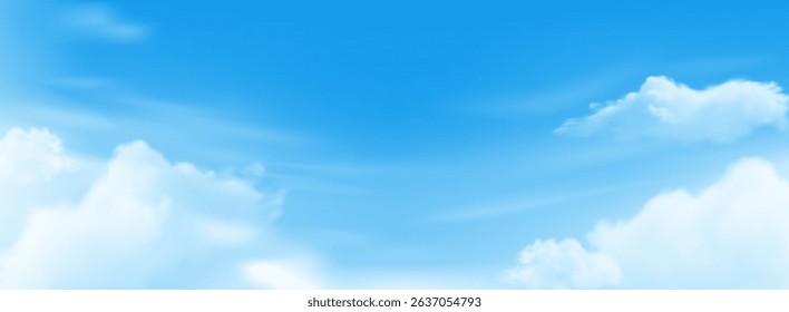 Vector of Sky Blue Horizon with Clear Summer Sky and White Clouds,Vector Nature Landscape Featuring Cloudy Beach Scenery,Perfect for Spring or Summer Banner and Sunset Background Design