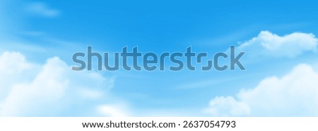 Vector of Sky Blue Horizon with Clear Summer Sky and White Clouds,Vector Nature Landscape Featuring Cloudy Beach Scenery,Perfect for Spring or Summer Banner and Sunset Background Design