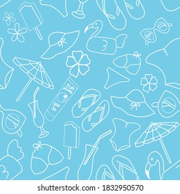 Vector Sky blue pool party seamless pattern background. For fabric, wallpaper and scrapbooking projects.