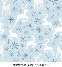 Vector Sky Blue Reindeer Snowflakes Background Pattern Design. Perfect for fabric, wallpaper, stationery and scrapbooking projects