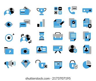 Juego de iconos de imagen de cielo vectorial para web y aplicación. conjunto de iconos y símbolos para comunicación comercial y comercio web. Iconos azules para la aplicación móvil. Paquete de diseño para la experiencia del usuario