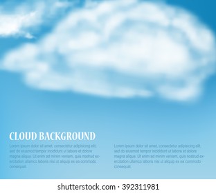 Vector Sky with cloud. Heaven with Soft Cloud for Design. Cloudy Sky Background, Banner. Weather Element Template for Summer concept. White Cloud heaven. Shiny cloud weather. Summer Heaven. Sun on sky