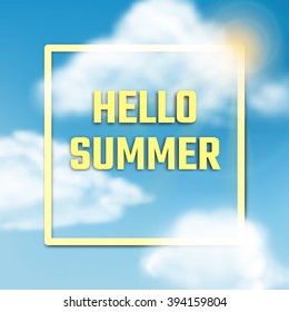Vector Sky with cloud. Heaven with Soft Cloud for Design. Cloudy Sky Background, Banner. Weather Element Template for Summer concept. White Cloud heaven. Shiny cloud weather. Summer Heaven. Sun on sky