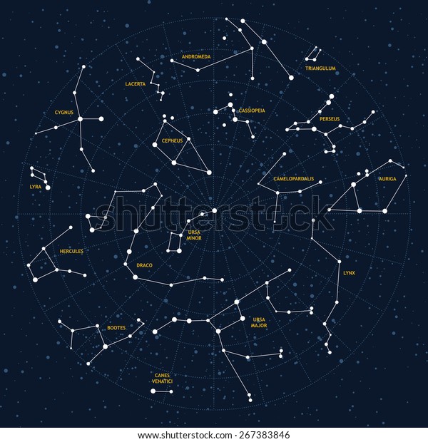 Vector sky map, constellations, stars,\
andromeda,lacerta, cygnus, lyra, hercules, draco, bootes, minor,\
major, lynx, auriga, camelopardalis, perseus, triangulum,\
cassiopeia, cepheus