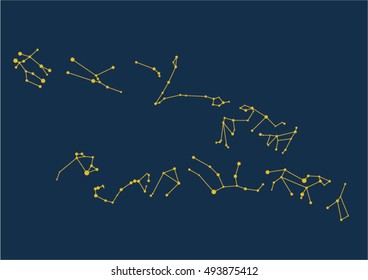 Vector sky map, constellations. Zodiac Constellations Set. Space and Stars. Horoscope