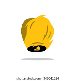 Vector Sky Paper Lantern Cartoon Illustration. Yellow Lantern for romantic dates Isolated on a White Background