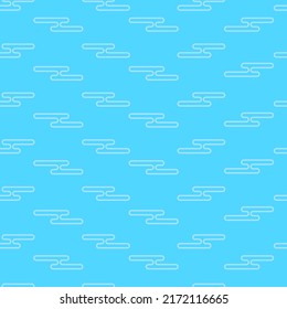 Vector sky pattern with cloud in Asian style on blue background. Geometric line texture.