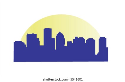 Vector skyline of Boston with a sun in the background