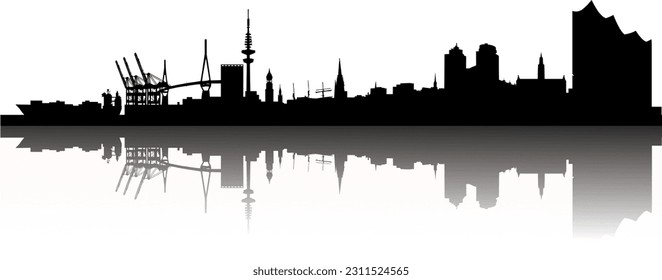 Vector skyline Hamburg with reflection