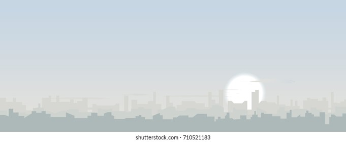 vector skyline illustration. morning sky,sun and cityscape