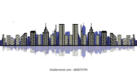 vector skyline illustration
purple cityscape with reflection