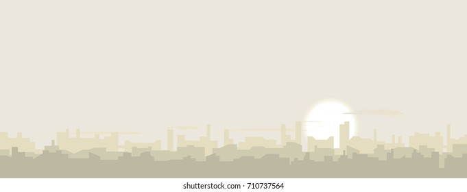 vector skyline illustration. sun, clouds and rooftops
