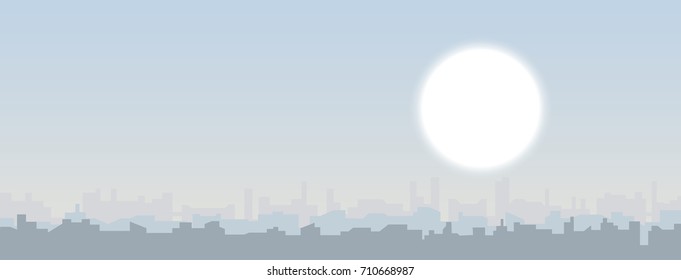 vector skyline illustration.outcast sky , pale sun and cityscape