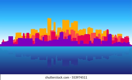 Vector Skyline of Miami, with saturated colors