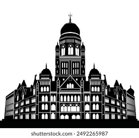 vector skyline of Mumbai Municipal Corporation Headquarters. Perfect for digital art projects, city themed designs, and showcasing Mumbai's architectural heritage