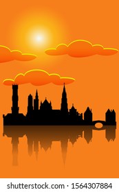 Vector skyline of old Bruges town.