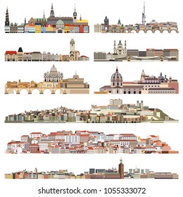 vector skylines of historical parts of the old cities
