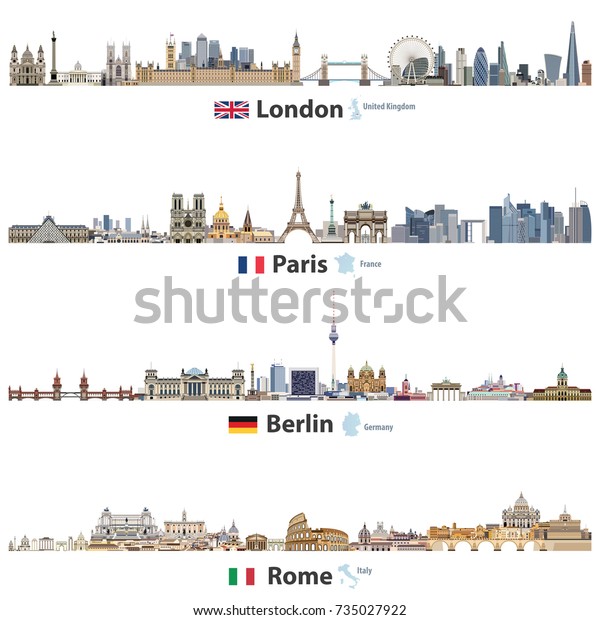 ロンドン パリ ベルリン ローマのベクター画像天窓 イギリス およびイギリス フランス ドイツ イタリアの国旗と地図 のベクター画像素材 ロイヤリティフリー