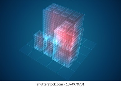 vector skyscraper. group of buildings on a colored background.